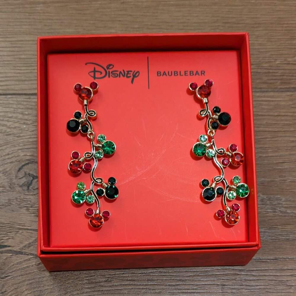 Disney x Baublebar Holiday Earrings Mickey Christmas Lights EUCGreen Red Gold